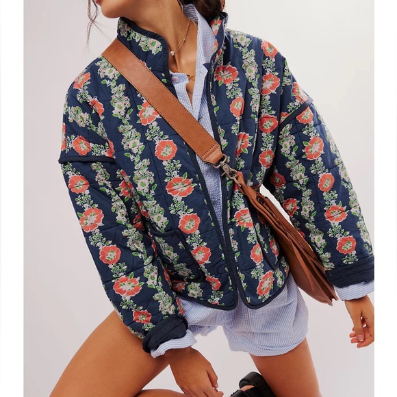 Free People Jackets & Blazers - Free People Chloe Quilted Floral Jacket Dusk Combo Size M